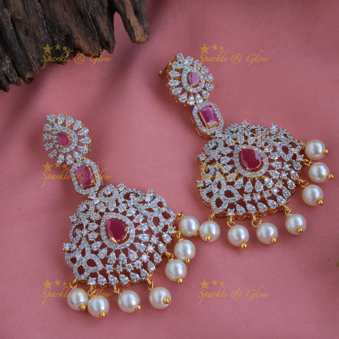 Grand intricate Peacock floral design American diamond short necklace with pearls and ruby - Sparkle and Glow - Back Thread - 