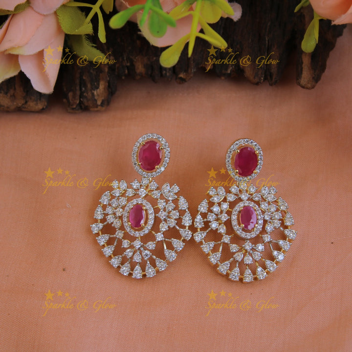 Exquisite Floral drop design American diamond layer haram with ruby - pink