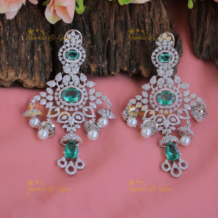 Stunning Floral design American diamond layer haram with jhumuka drops - Sparkle and Glow - Back Thread - 