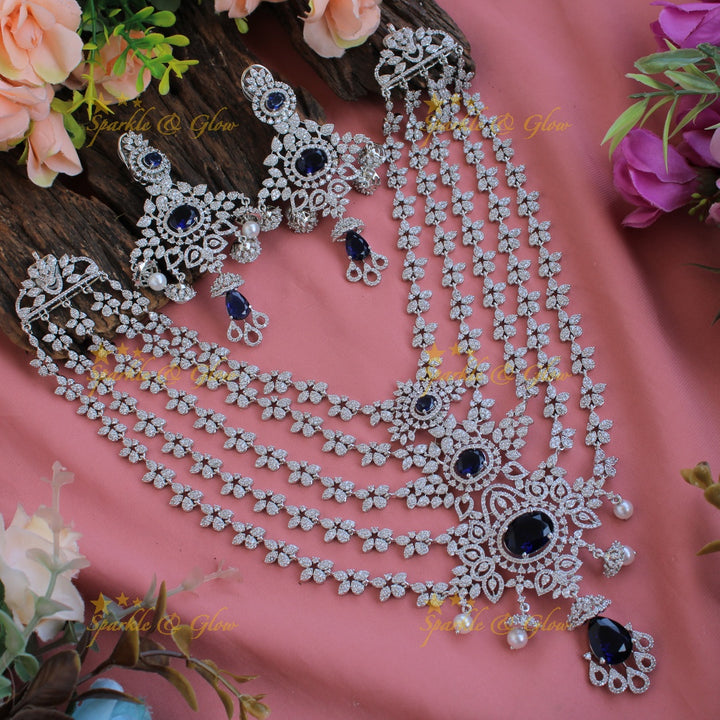 Stunning Floral design American diamond layer haram with jhumuka drops - Honey