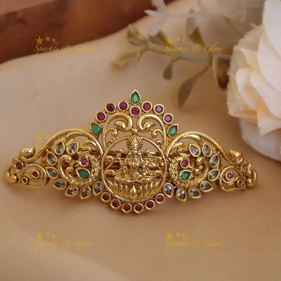 Elegant Gold alike Lakshmi Peacock Hair Clip - Sparkle and Glow
