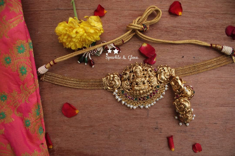 Lakshmi high neck choker with kemp stones - Multi Pearl - Sparkle and Glow