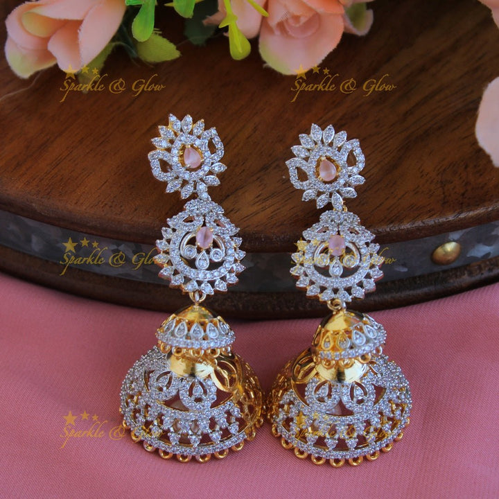 Grand Floral layer haram and choker American diamond necklace set with mint green stone and pearl drops - Sparkle and Glow - Baby Pink - Back Thread