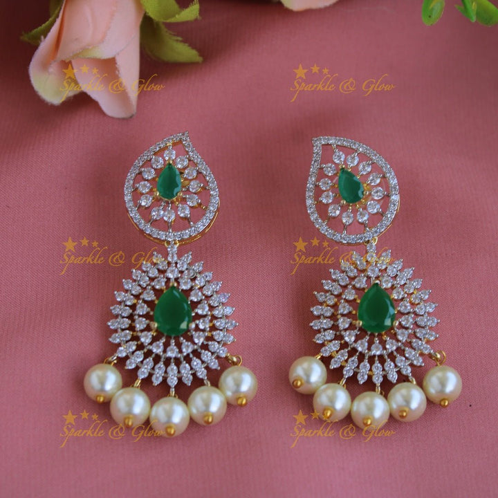 Exclusive Mango Floral design American diamond long necklace with pearls and emerald - Sparkle and Glow - Back Thread - 