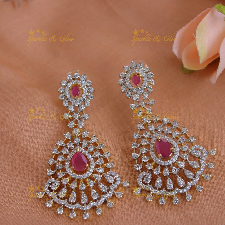 Elegant Flower design American diamond short necklace with ruby - Sparkle and Glow - Back Thread - 