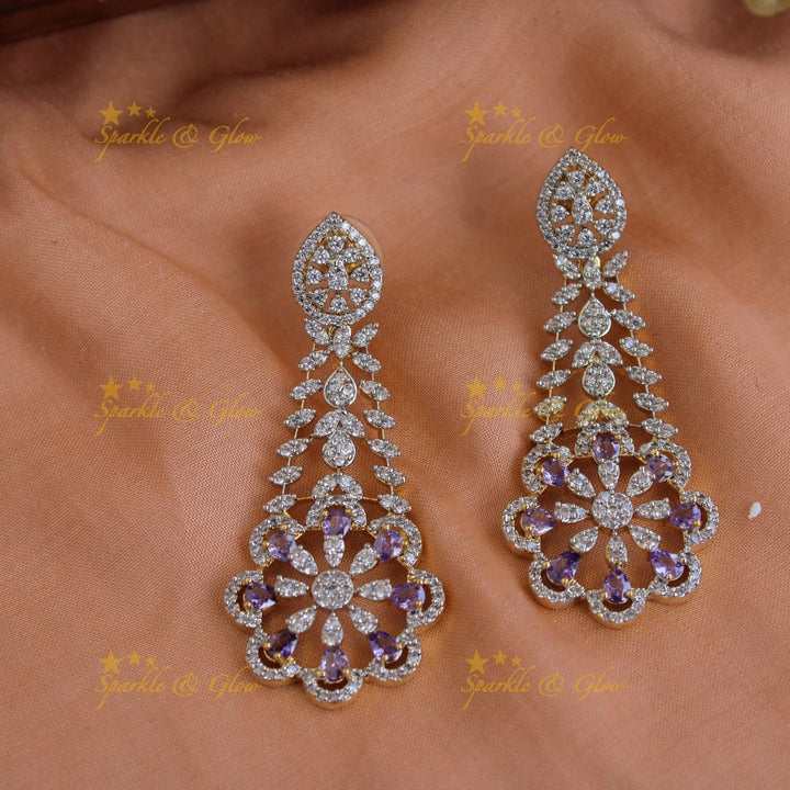 Exclusive floral leaflet drop American diamond Short necklace with Pink stones - Sparkle and Glow - Purple - Back Thread