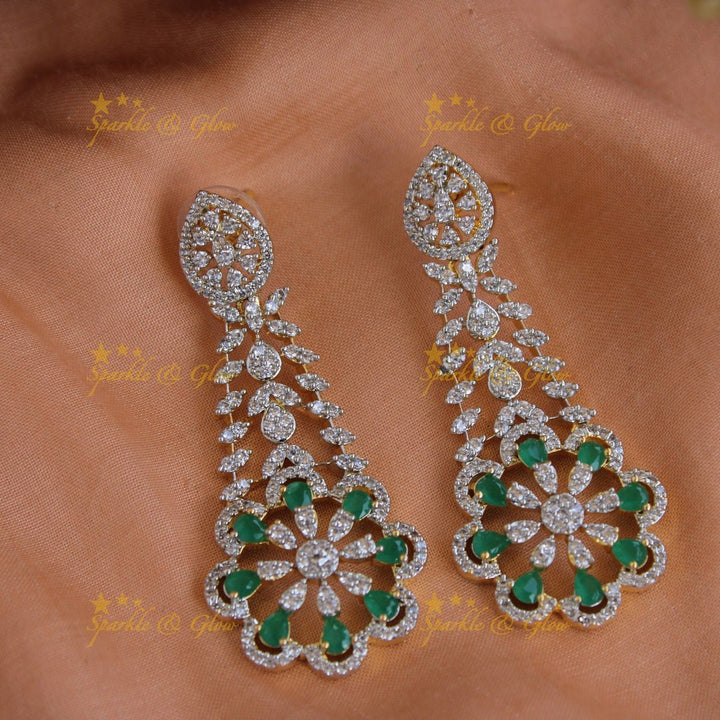 Exclusive floral leaflet drop American diamond Short necklace with Pink stones - Sparkle and Glow - Green - Back Thread