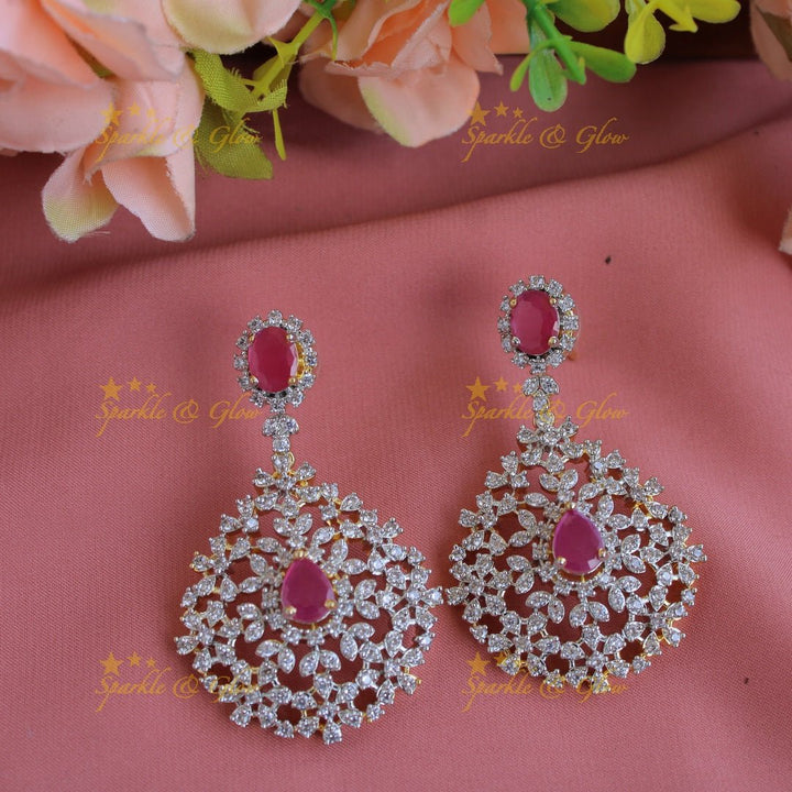 Gorgeous flower design American diamond long necklace with ruby - Sparkle and Glow - Back Thread - 