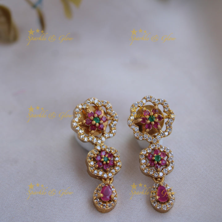 Exclusive Floral design AD short necklace with ruby