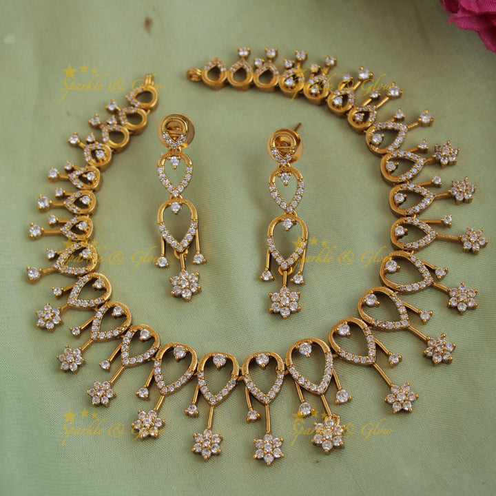 Stunning Floral drop design AD short necklace