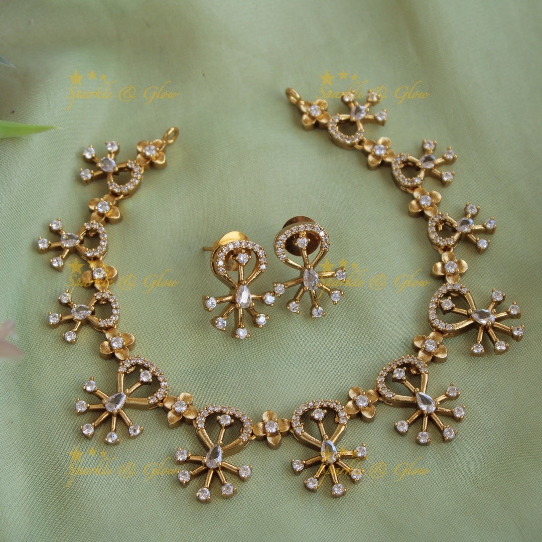 Statement Floral spike design AD short necklace