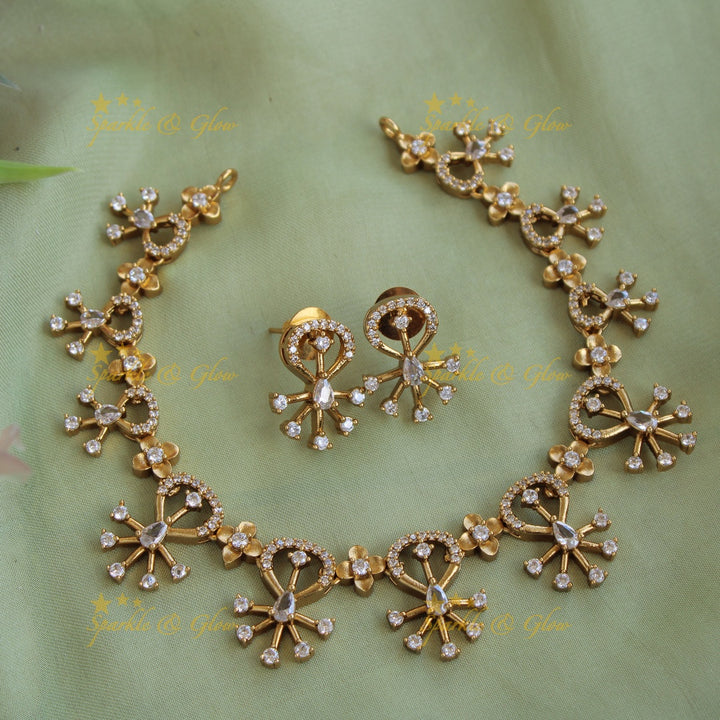 Statement Floral spike design AD short necklace