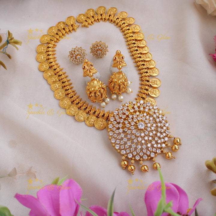 Gorgeous Premium Matt coin Short Necklace with floral AD pendent