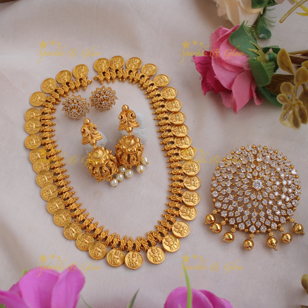 Gorgeous Premium Matt coin Short Necklace with floral AD pendent
