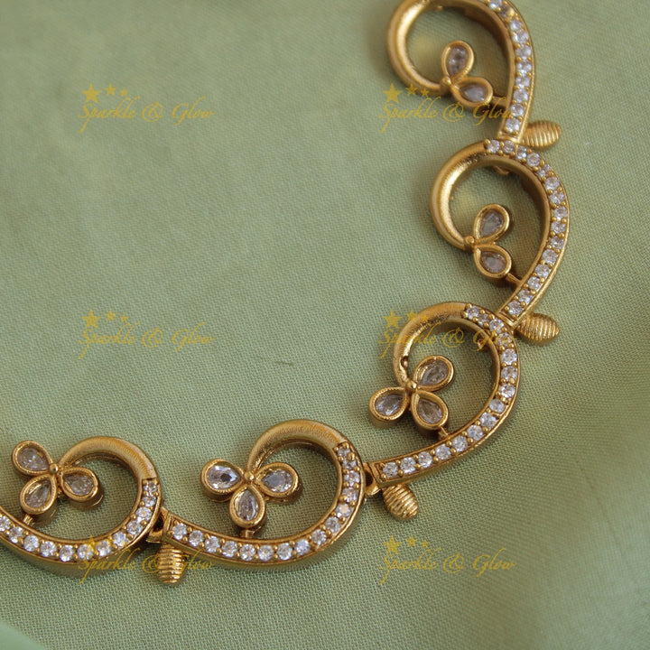 Elegant unique Floral design AD short necklace
