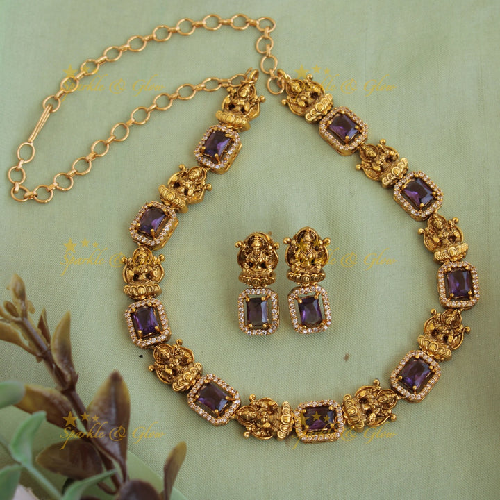 Statement Lakshmi carved  AD short necklace with mint green stones