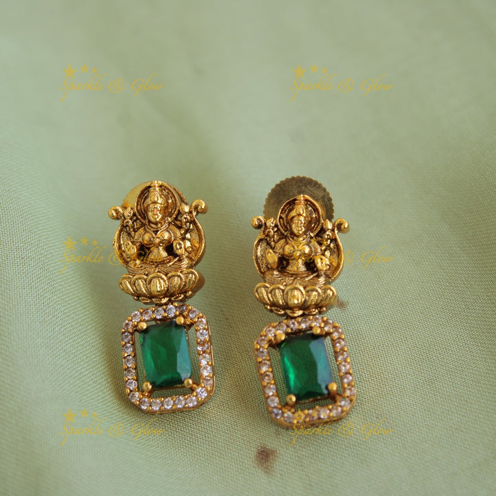 Statement Lakshmi carved  AD short necklace with green stones