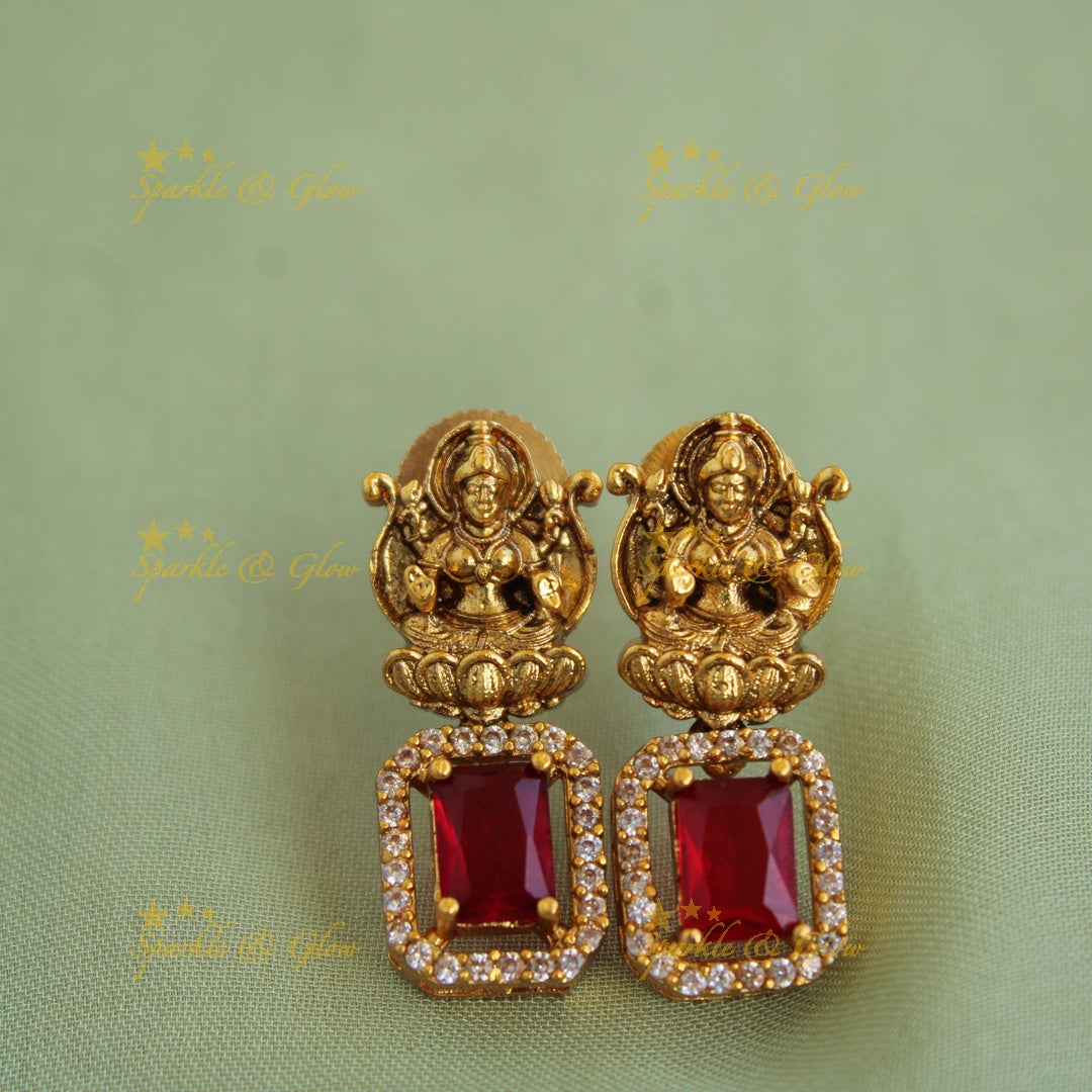 Statement Lakshmi carved  AD short necklace with red stones