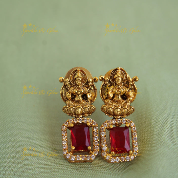 Statement Lakshmi carved  AD short necklace with red stones