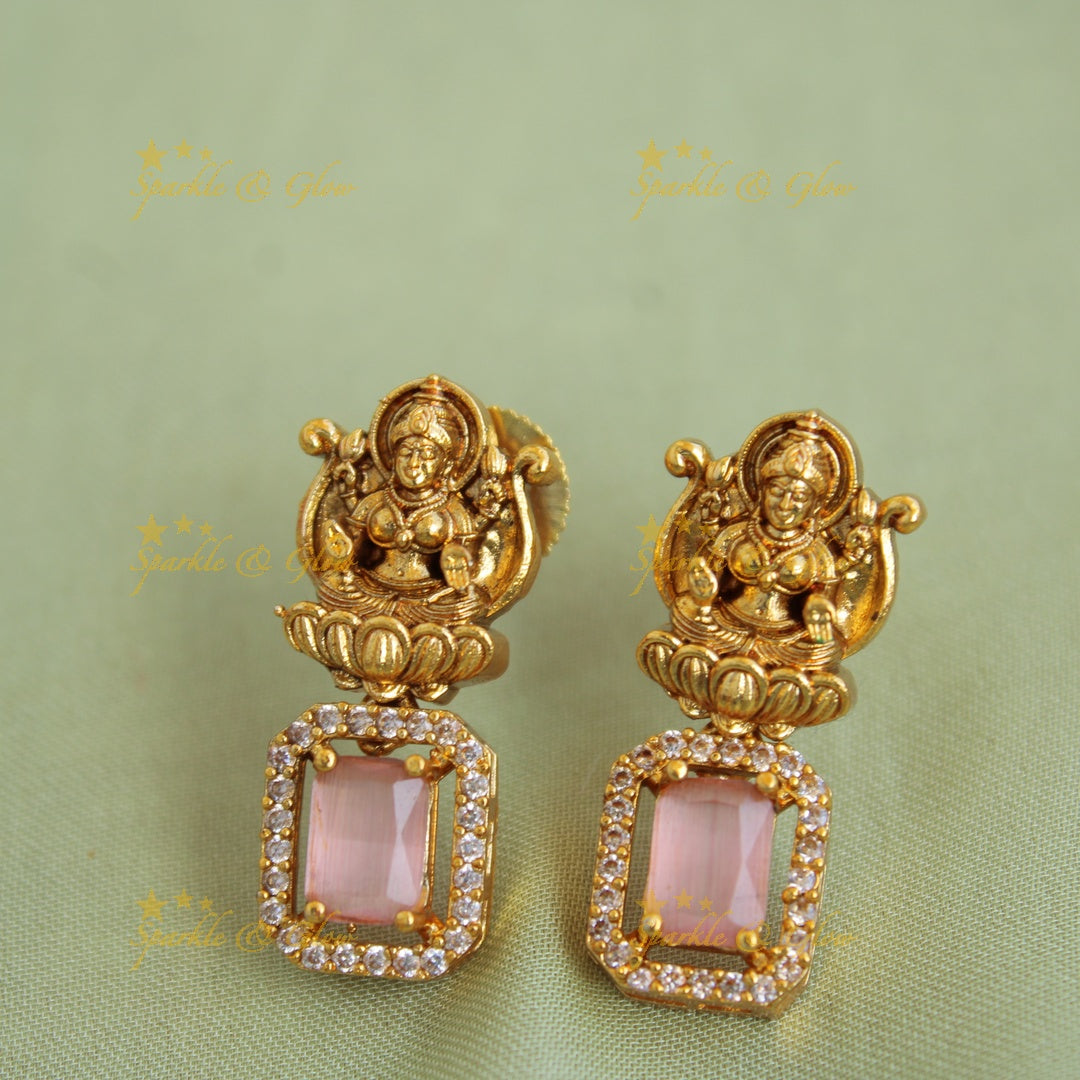 Statement Lakshmi carved  AD short necklace with baby pink stones