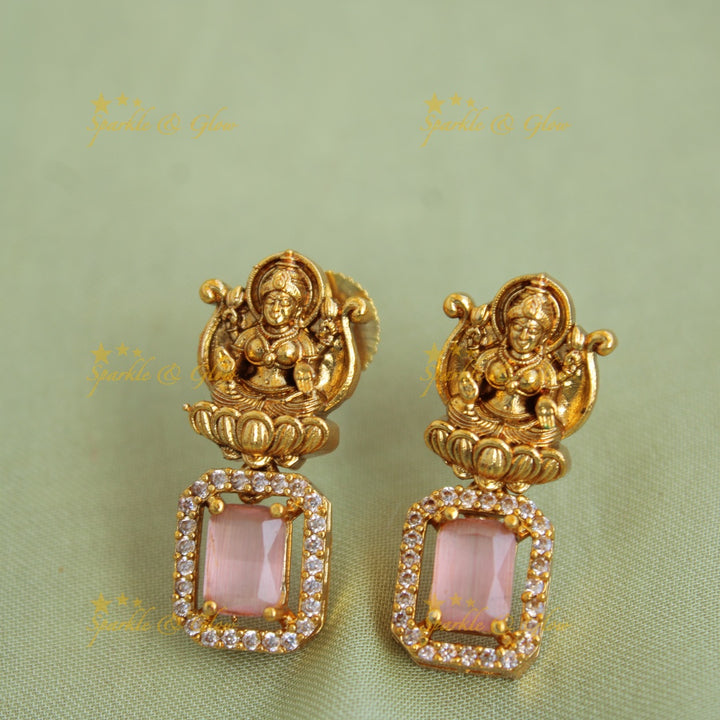Statement Lakshmi carved  AD short necklace with baby pink stones