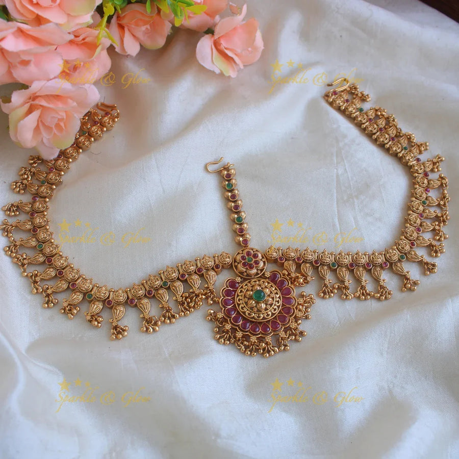 Gorgeous Lakshmi mango kemp stone three side bridal maang tikka - Sparkle and Glow