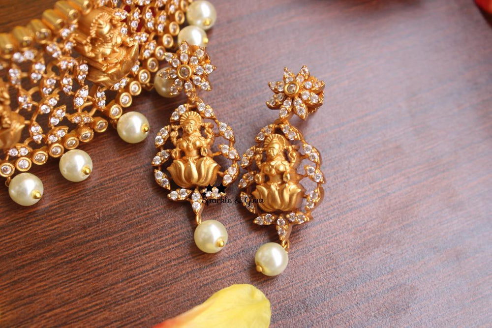Premium quality Lakshmi high neck choker with AD stones - White - Sparkle and Glow