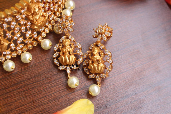 Premium quality Lakshmi high neck choker with AD stones - White - Sparkle and Glow