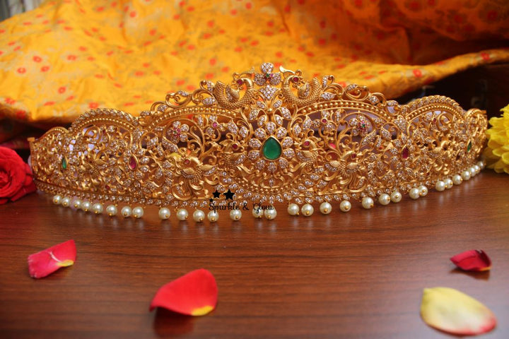 Premium quality matte cz stones peacock carved hipbelt
