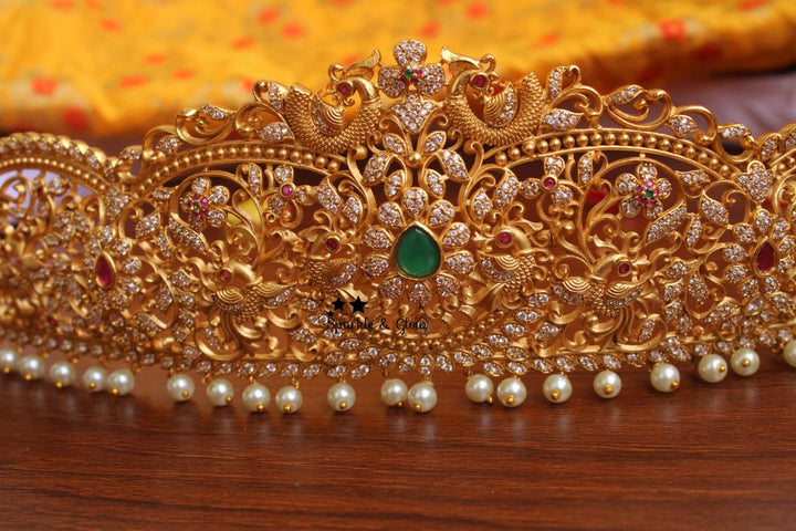 Premium quality matte cz stones peacock carved hipbelt