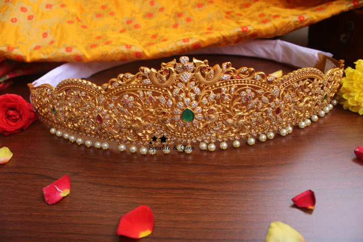 Premium quality matte cz stones peacock carved hipbelt