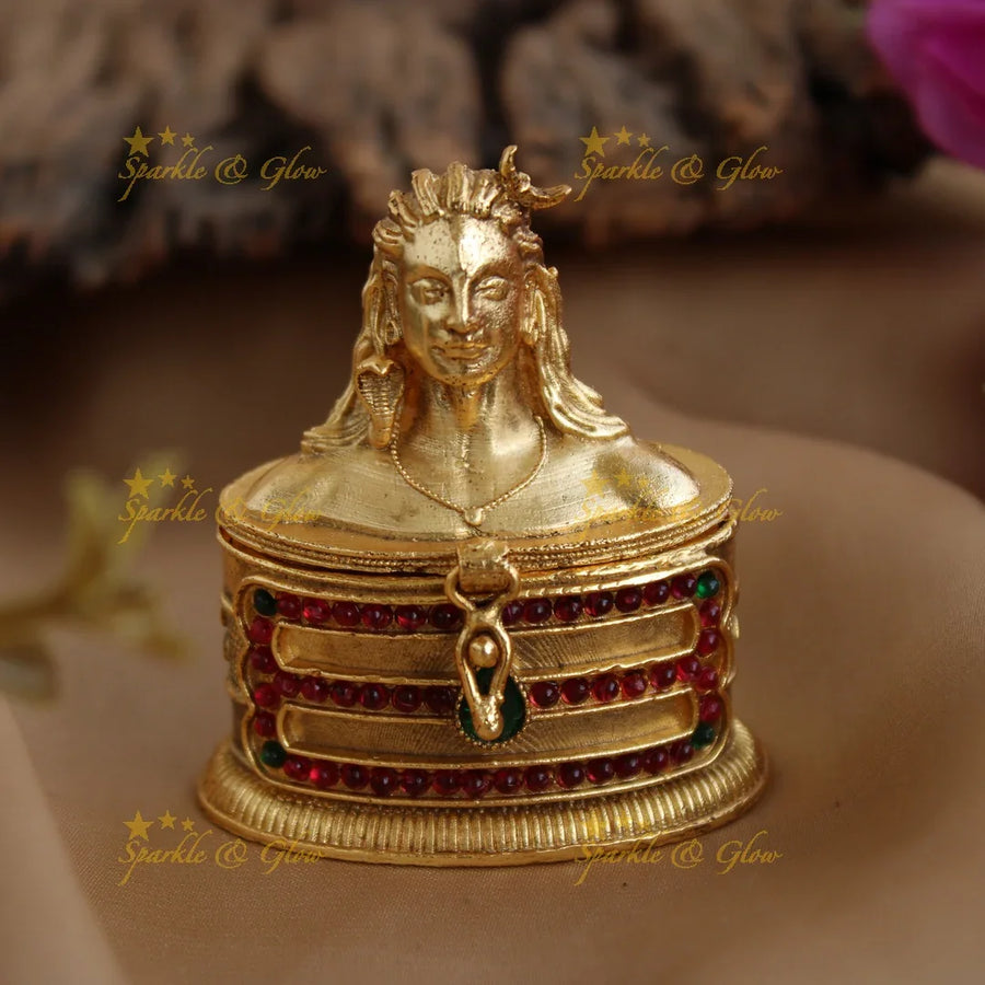 Gold alike Adiyogi Statue design Kumkum box - Sparkle and Glow