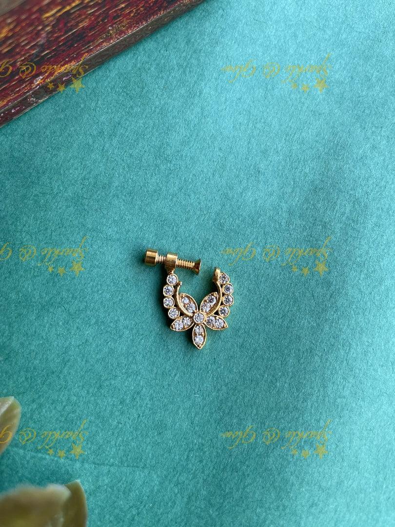 Gold floral screwtype ad nosepin-Pink - Sparkle and Glow