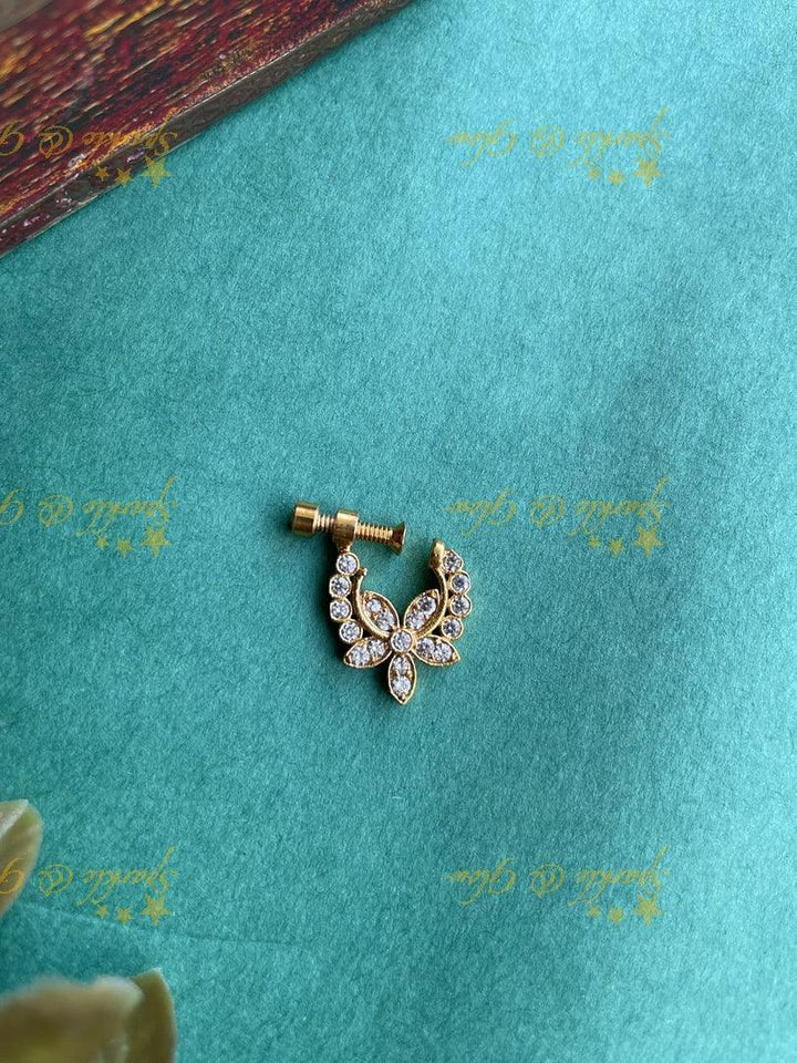 Gold floral screwtype ad nosepin-Pink - Sparkle and Glow