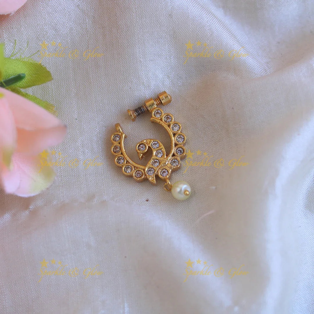 Gold Peacock AD Screw type nosepin Multi - Sparkle and Glow