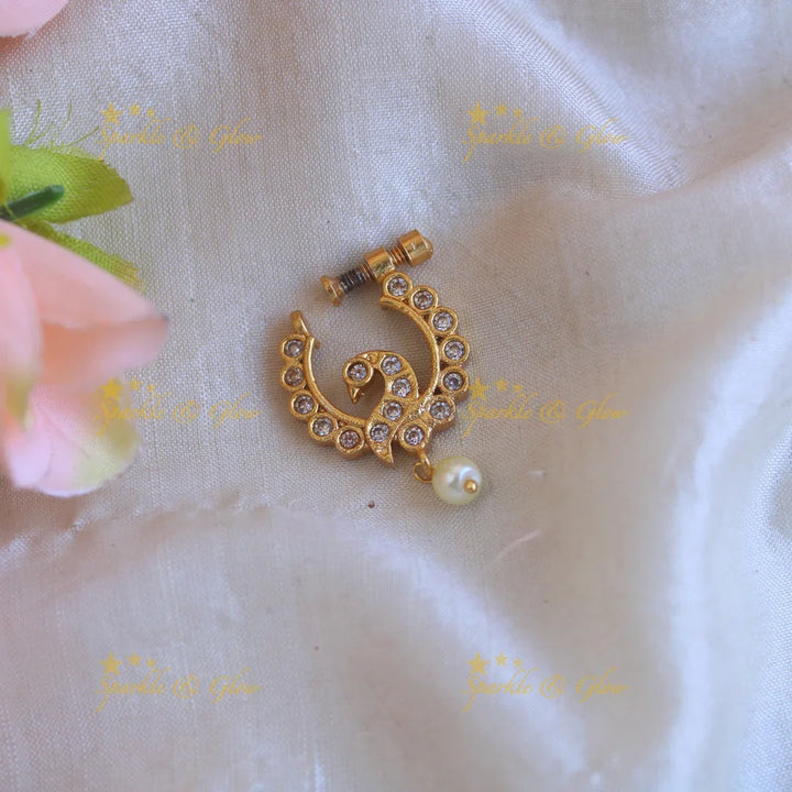 Gold Peacock AD Screw type nosepin Multi - Sparkle and Glow