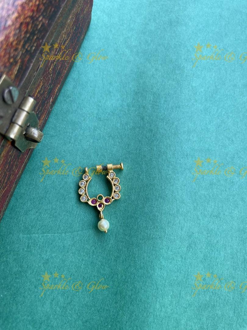 Gold Peacock AD Screw type nosepin Multi - Sparkle and Glow