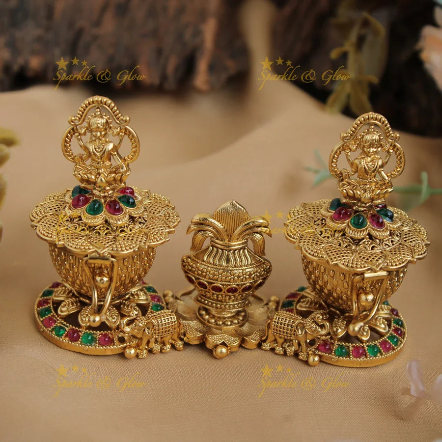 Gold alike Lakshmi with Elephant and Kalasha design Kumkum box - Sparkle and Glow