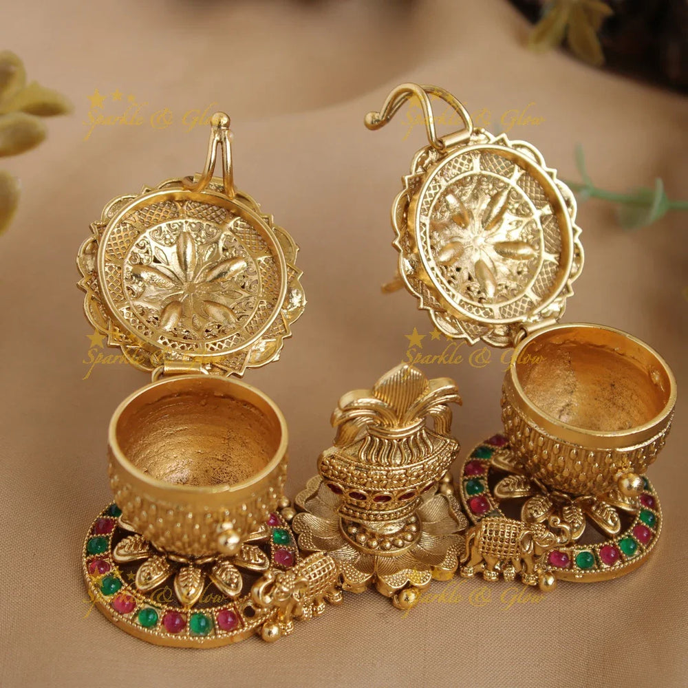 Gold alike Lakshmi with Elephant and Kalasha design Kumkum box - Sparkle and Glow