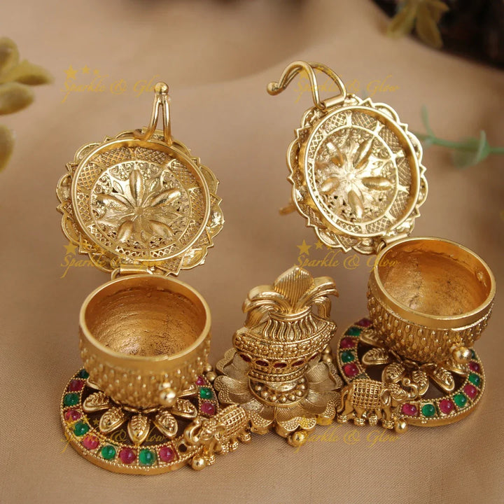 Gold alike Lakshmi with Elephant and Kalasha design Kumkum box - Sparkle and Glow