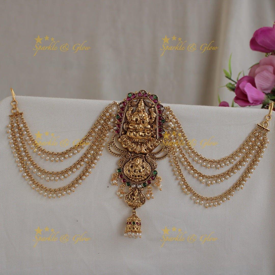 Intricate Lakshmi carved gold alike Jada billa with maatil - Sparkle and Glow