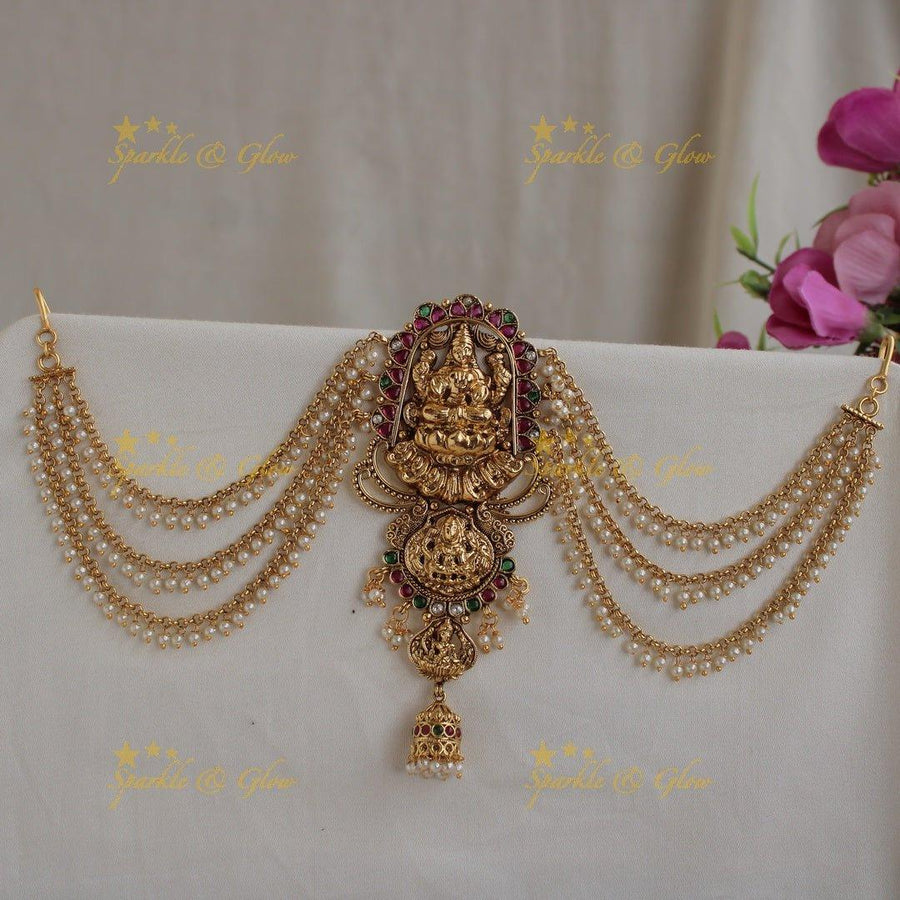 Intricate Lakshmi carved gold alike Jada billa with maatil - Sparkle and Glow