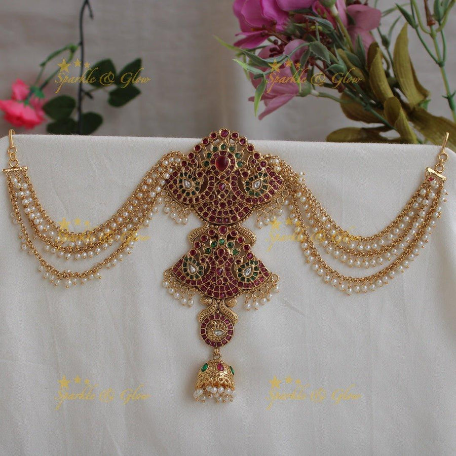 Beautiful Peacock carved gold alike Jada billa with maatil - Sparkle and Glow