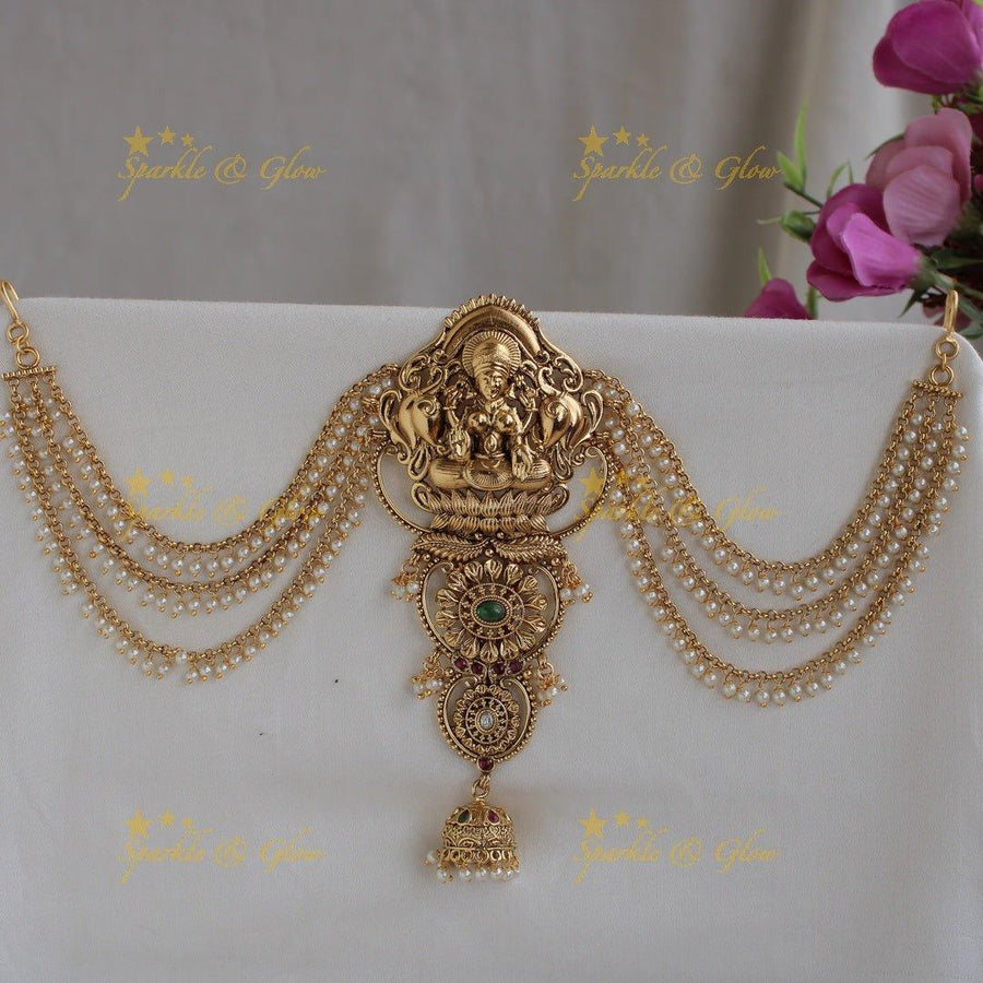 Elegant Lakshmi carved gold alike Jada billa with maatil - Sparkle and Glow