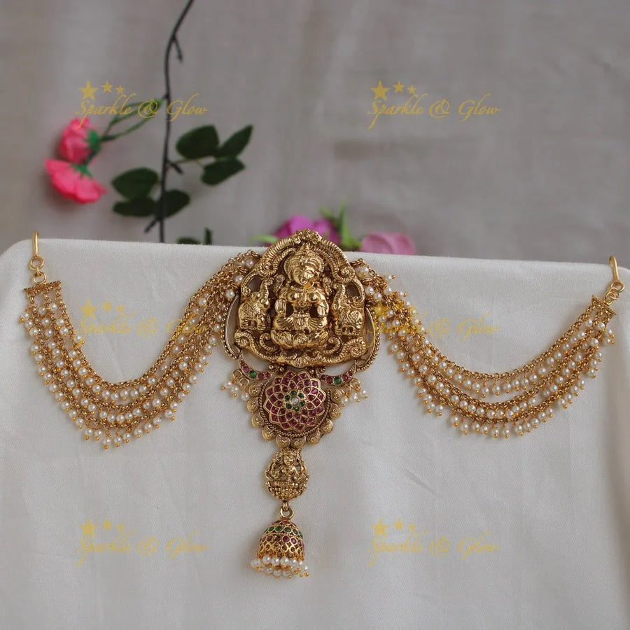 Elegant Lakshmi with Elephant carved gold alike Jada billa with maatil - Sparkle and Glow