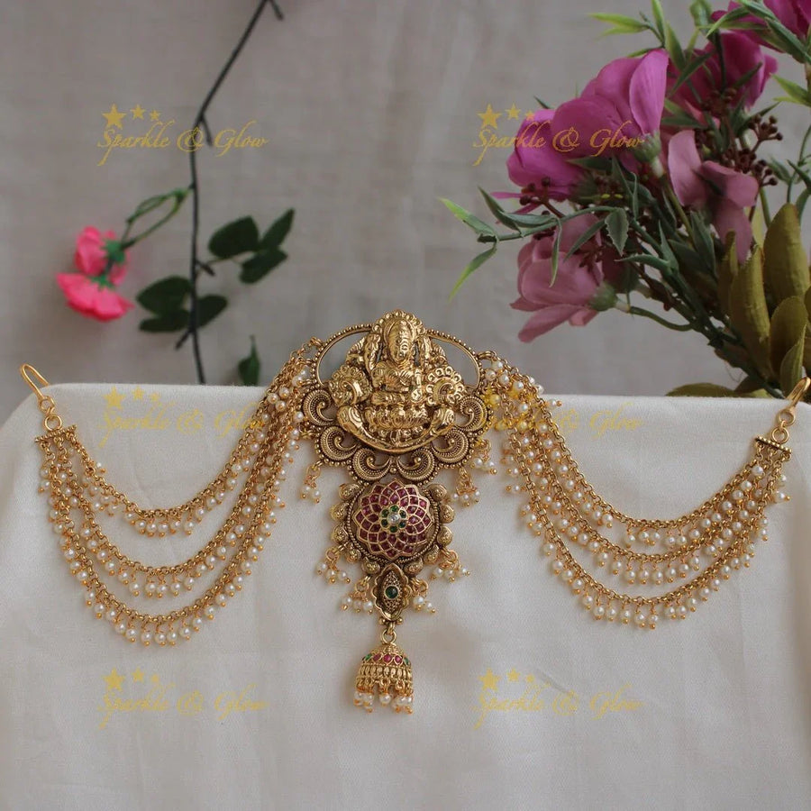 Elegant Lakshmi carved gold alike Jada billa with maatil - Sparkle and Glow