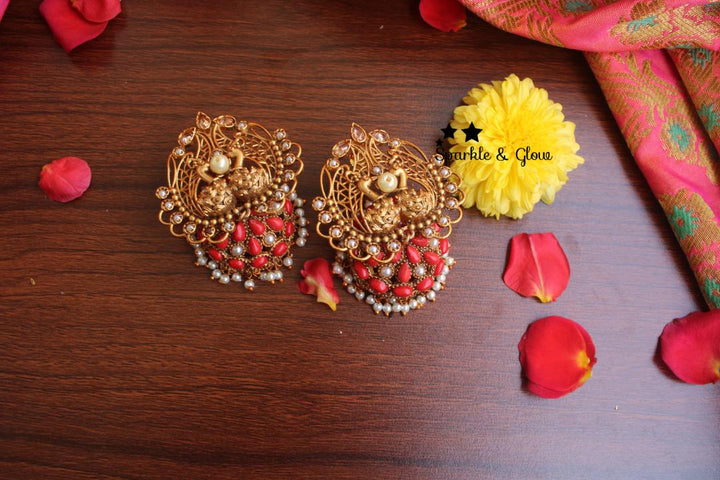 Peacock antique jhumukas with semi precious stones