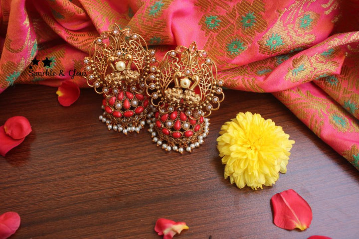 Peacock antique jhumukas with semi precious stones