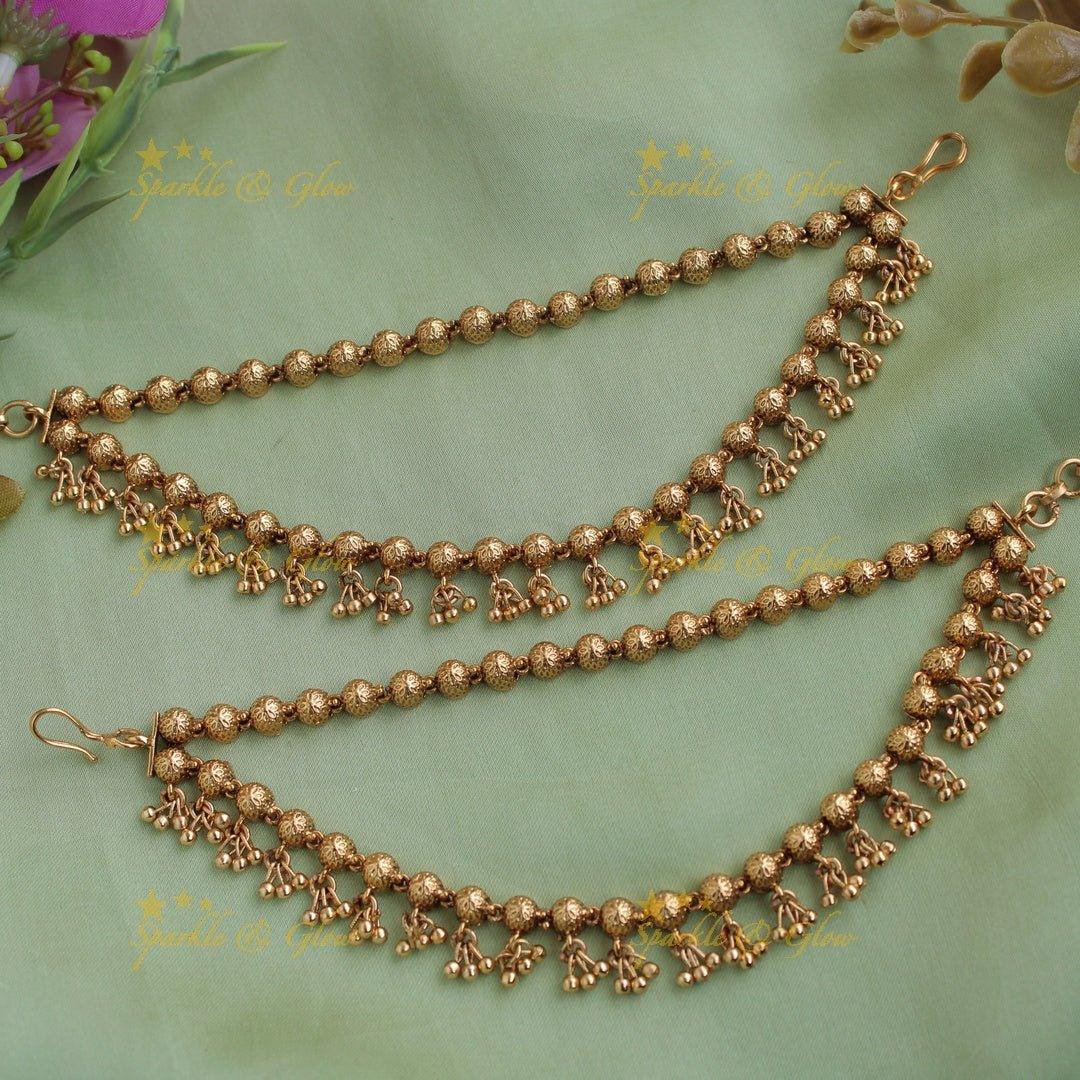 Gold alike Simple Elegant Big Ball design with Glod Beads Earchain - Sparkle and Glow