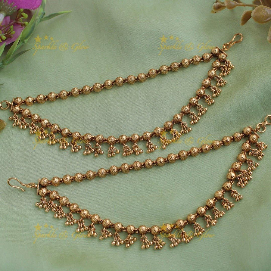 Gold alike Simple Elegant Big Ball design with Glod Beads Earchain - Sparkle and Glow